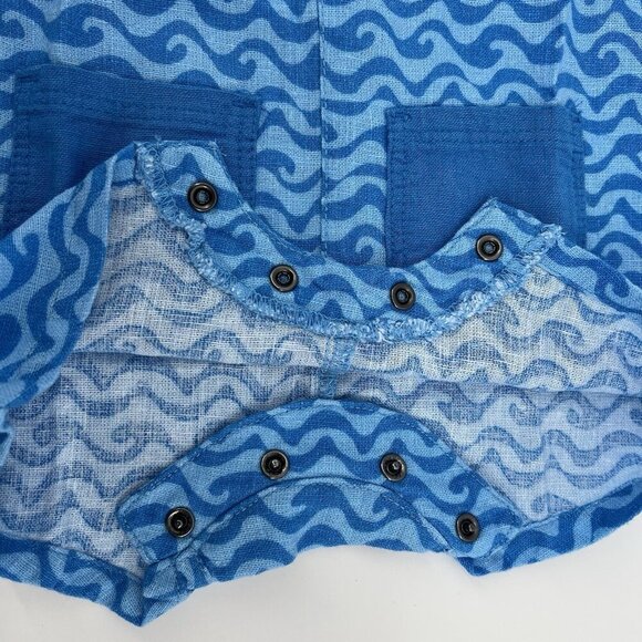 Old Navy Baby Romper Blue Wave Linen Blend Henley One Piece 6-12 months - Picture 3 of 5